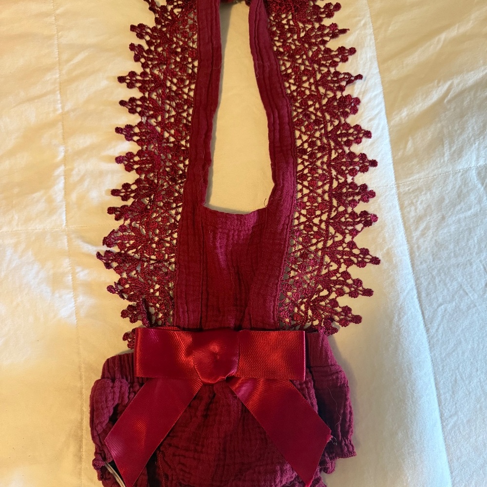 Dark red lace halter onesie for infants (size 3-6 months)